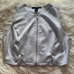 Forever 21 white gray belt loop full zip up high neck top sleeveless sz S